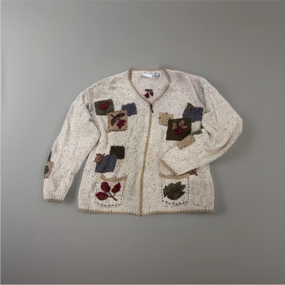 croft & barrow Jackets & Blazers - Croft & Barrow Beige Cardigan with Leaf and Patchwork Design